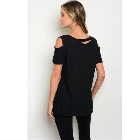 Black Ripped Edgy Rock Tee - Picture 2 of 7